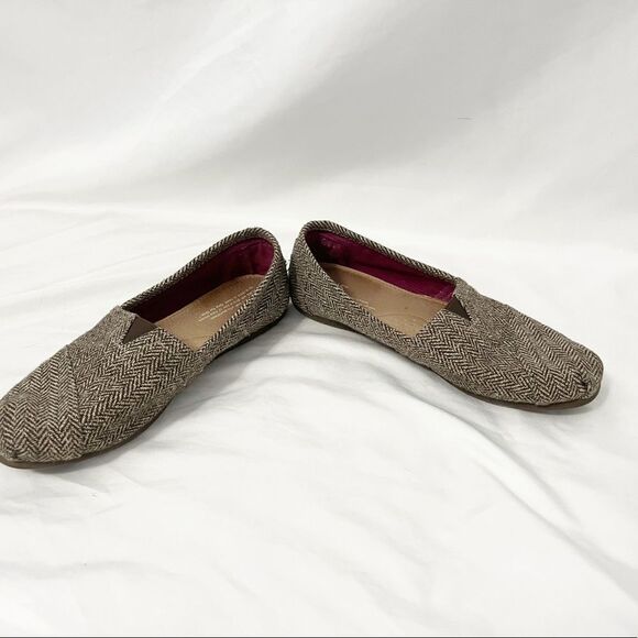 Toms Classics English Herringbone Brown & Gold Slip On Shoes Flats Size 8.5 - Picture 2 of 8